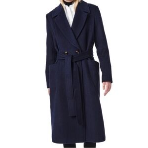 Bernardo Belted Wool Blend Longline Coat - Deep Navy